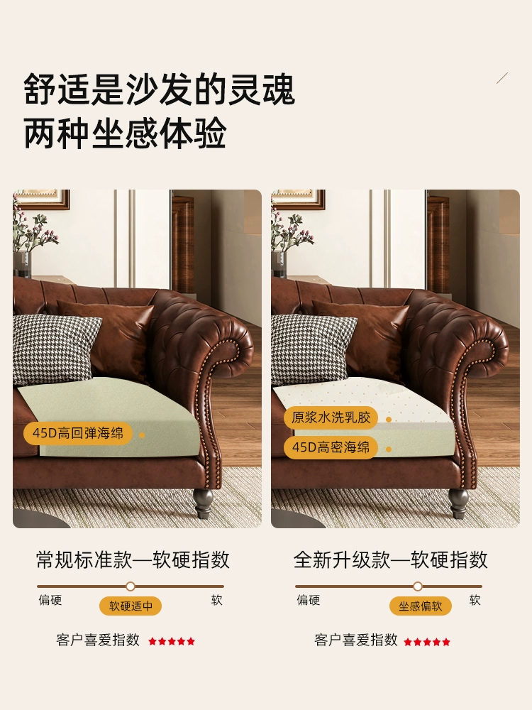 Chesterfield Brown Cowhide Leather Sofa Set - Image 4