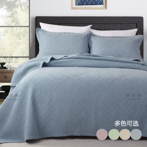 Simple and modern pure color embroidered quilt quilt three-piece set double cotton bed cover sheet high-string pure cotton bedding